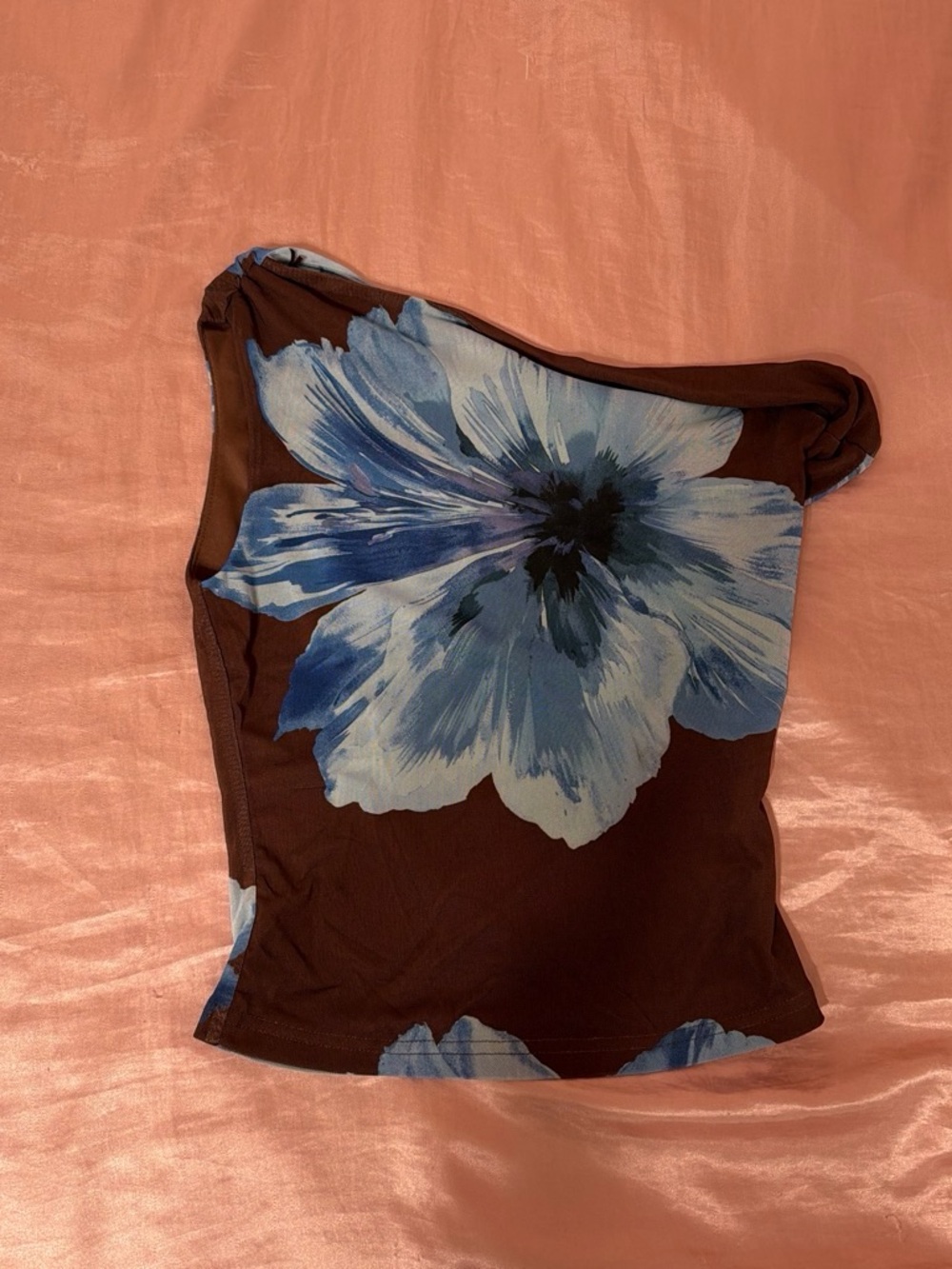 One-Shoulder Floral Tank Top in Brown and Blue